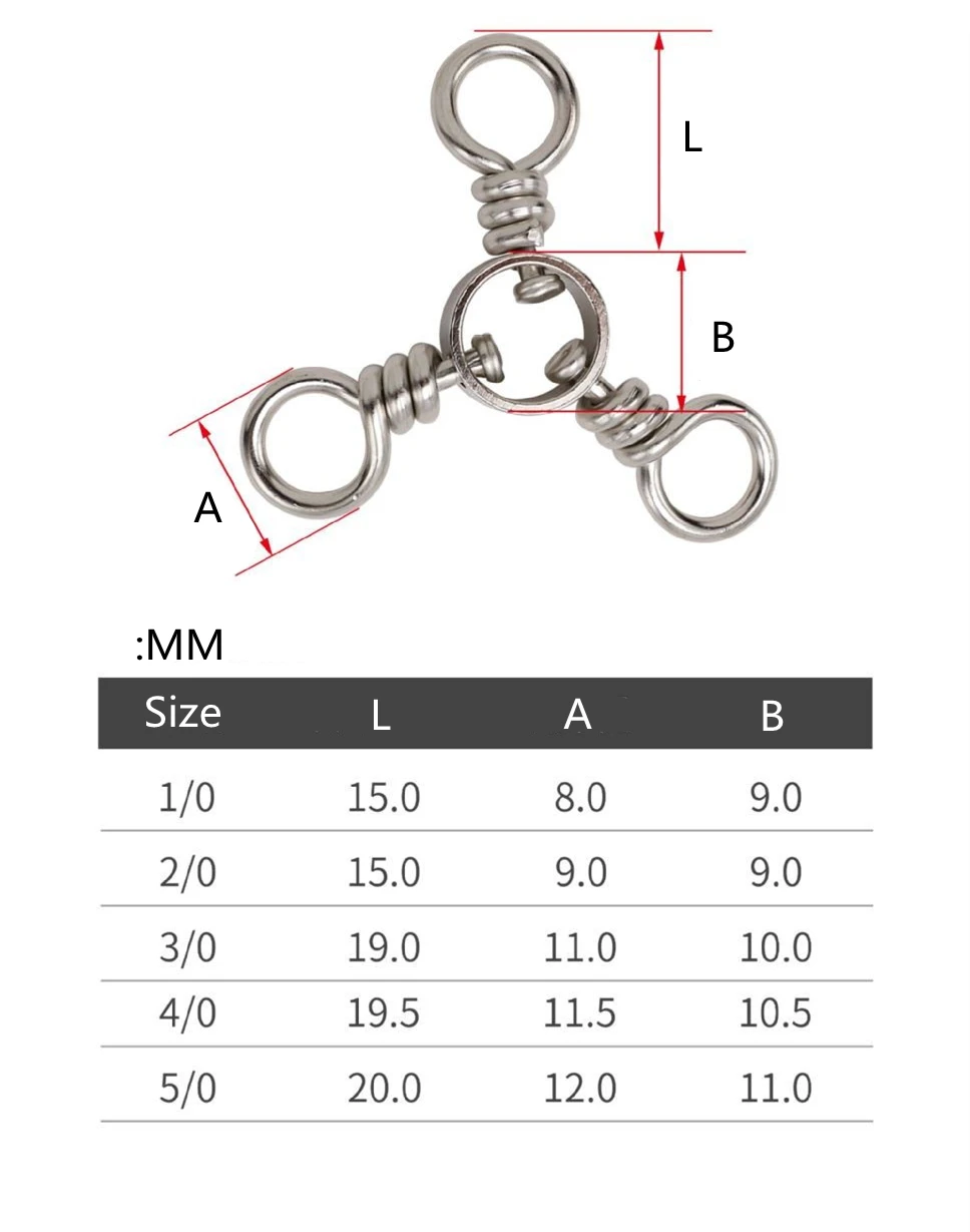 ZYZHE Dreifach-Wirbel aus Edelstahl für Meeresfischerei, Dreifachverbinder mit Festem Ring, Angelzubehör, 3-Wege-Wirbel-Rig – Detail 2