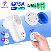 Wireless Remote Control Socket 220V 110V EU FR Smart Plug,50m Control Range,Power Outlet 15A for Home Appliance Light Fan