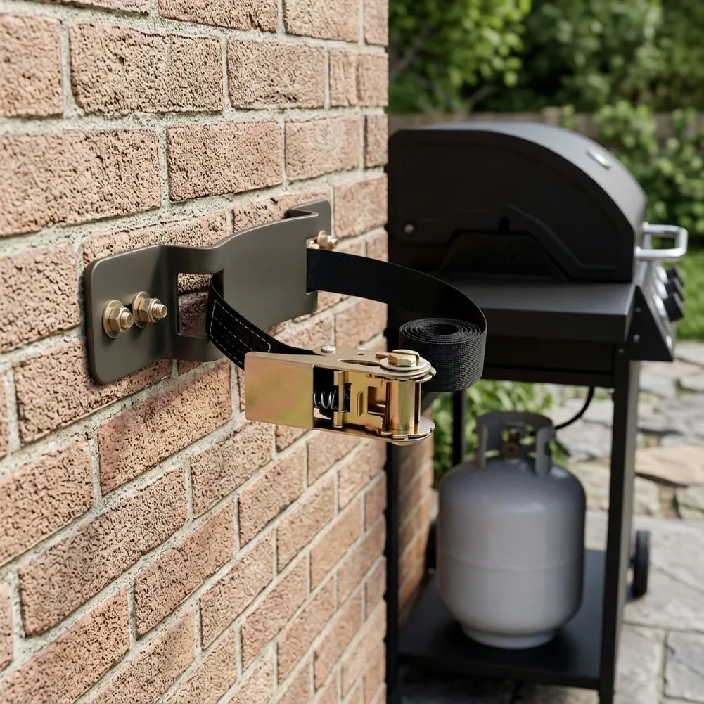 6.6FT Propane Tank Holder With Adjustable Ratchet Straps - Wall Mounted Brackets Propane Tank Bracket