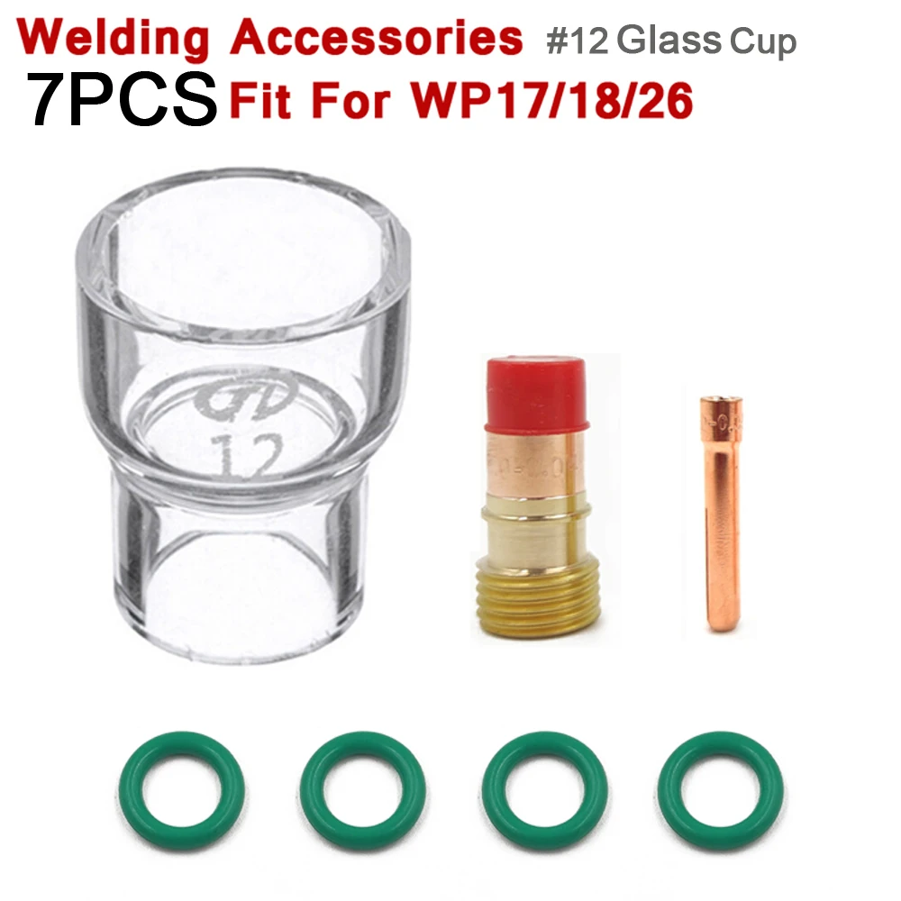 

7Pcs TIG Welding Torch Stubby Gas Lens For WP17 WP18 WP26 TIG #12 Glass Cup Collets Tips Durable Practical Accessories