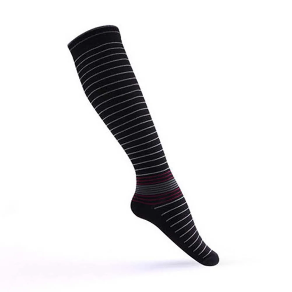 

Knee High Compression Socks Men Blue Stripes S for Running Sports Travel Extended Standing Graduated Pressure Support