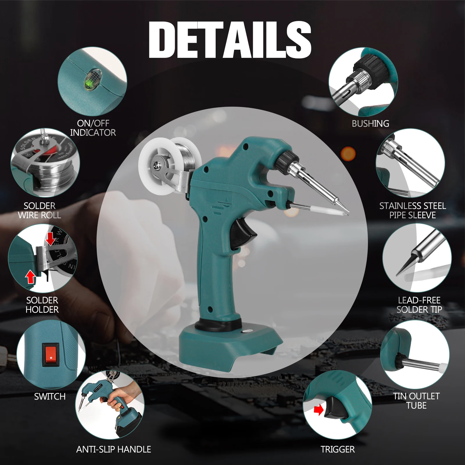 Cordless Soldering Iron Kit for Makita 18V Battery Welding Automatic Feed with Solder Wire & Soldering Iron Tips (No Battery)