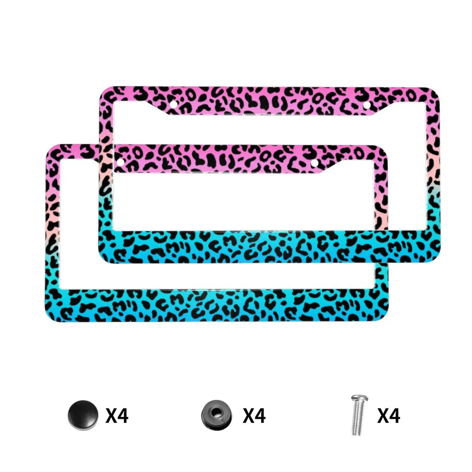 Rainbow Leopard Print Aluminum Alloy American Car License Plate Cover Car Accessories Waterproof License Plate Car Decoration