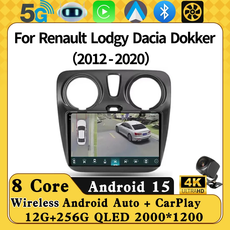 

Android 15 Carplay Car Radio For Renault Lodgy Dacia Dokker 2012 - 2020 Navigation GPS Multimedia Player stereo wifi+4G Auto BT
