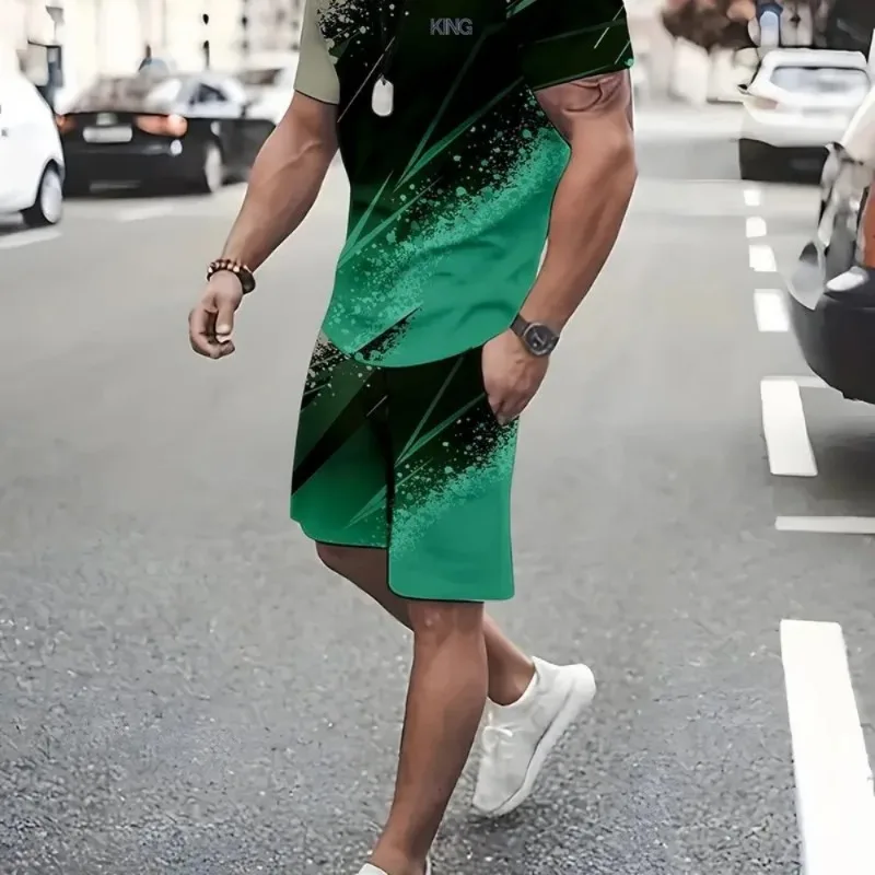 2025 Outdoor Fashion Sports Two Piece Set Summer Men's Casual Breathable Round Neck Sports T-shirt Shorts