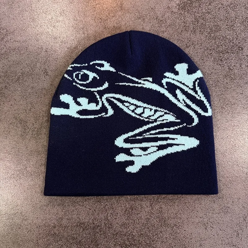 Tree Frog Print Beanie Men Women, Stretchy Knit Skull Cap for Outdoor Sports, Casual Streetwear, Unisex Cuffed Winter Hat, image 4