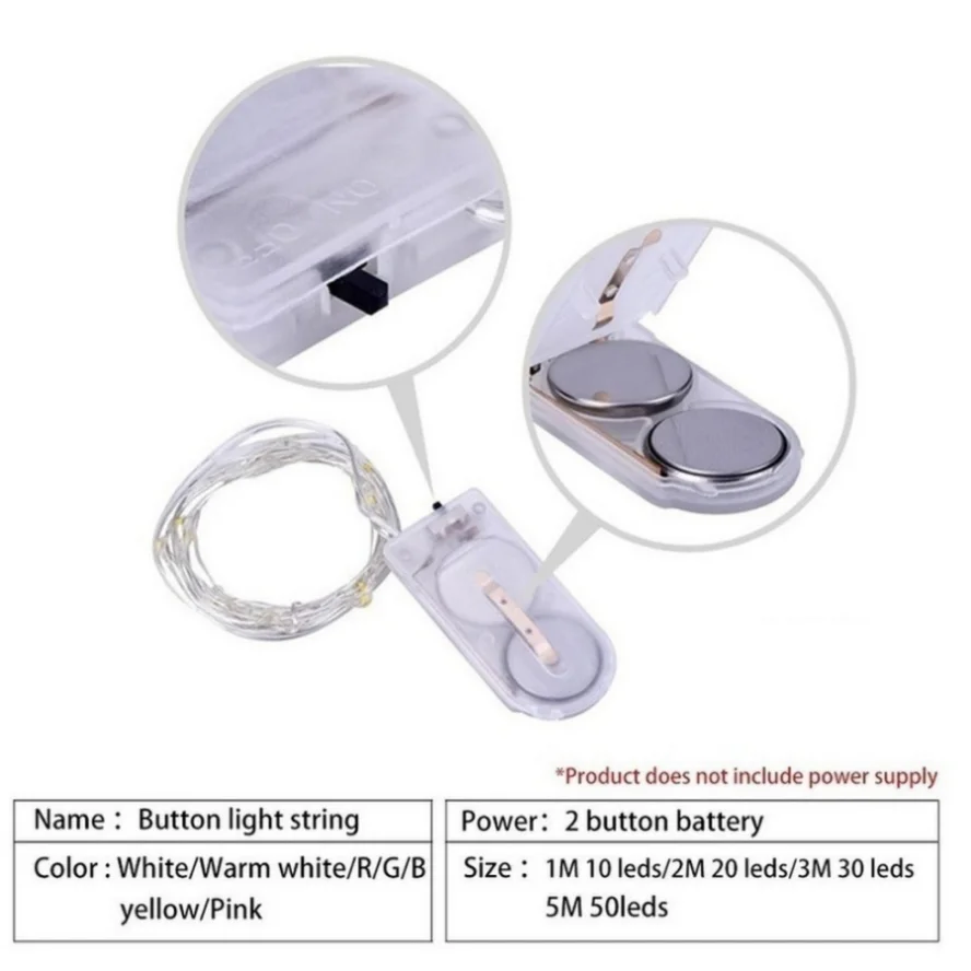 Guirnalda de luces LED con batería, cadena de alambre de cobre, luz de botella impermeable para exteriores, decoración de dormitorio, 10 unidades