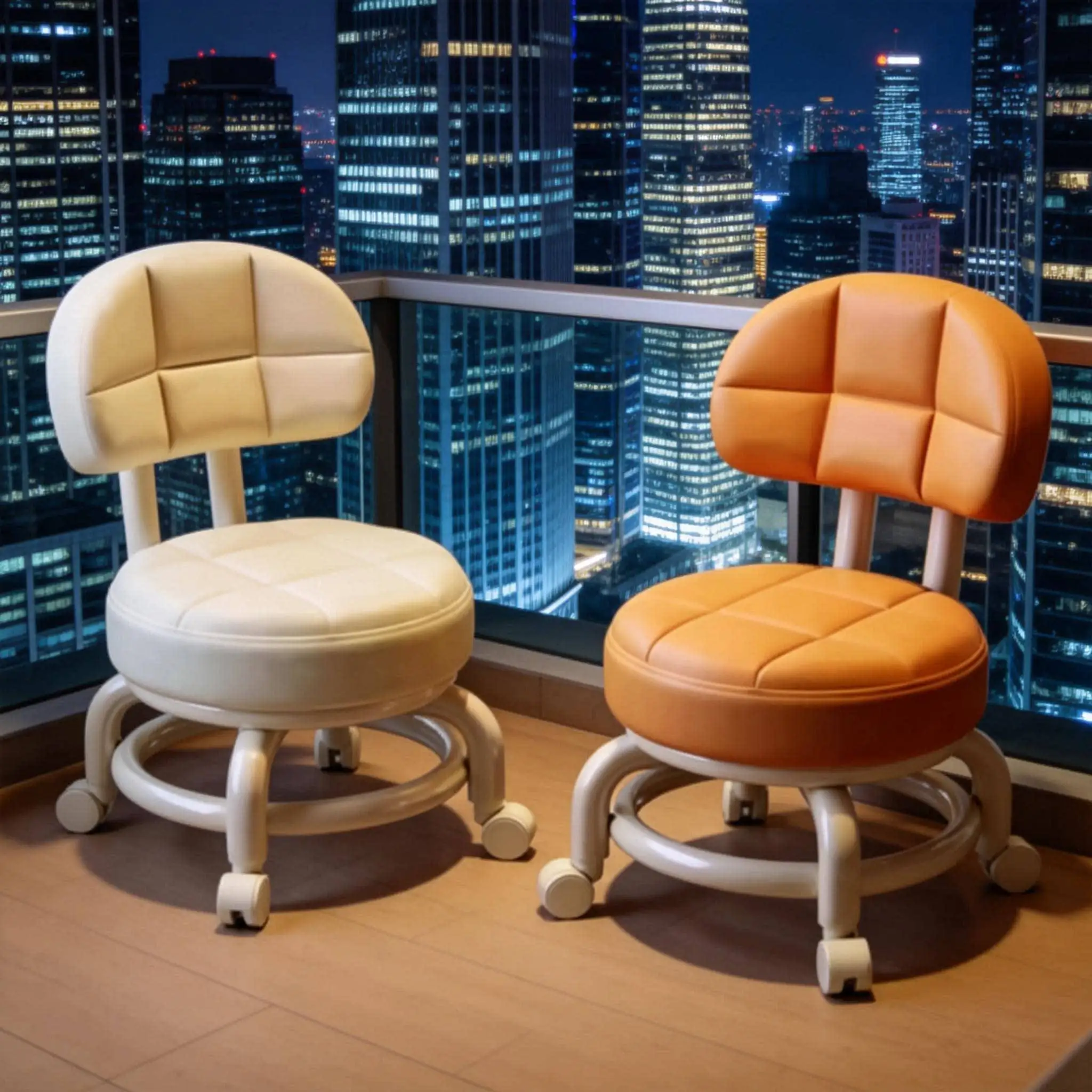 2026 New Home Use Universal Wheel Small Stool Children's  Stool Living Room Backrest Chair Modern Simple Style Customizable