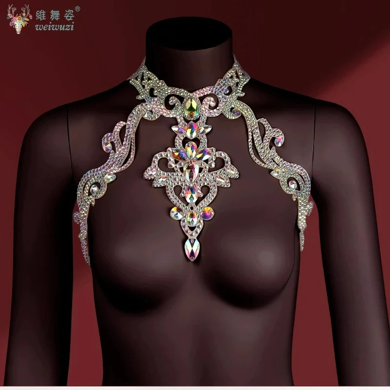 Belly Dance Special Neck Hanging Colorful Necklace with Back Oriental Dance Performance Dress Chest Chain Latin Accessories view 5