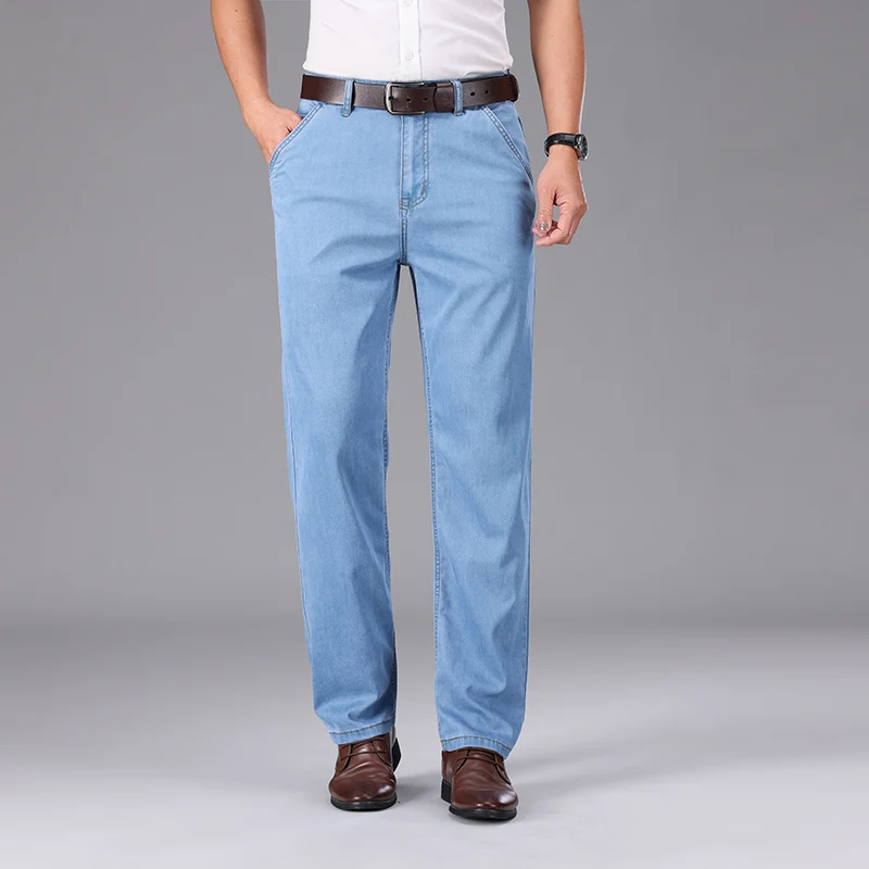 

Loose smoky gray jeans men's business all-match fashion simple high waist summer thin youth professional office trousers