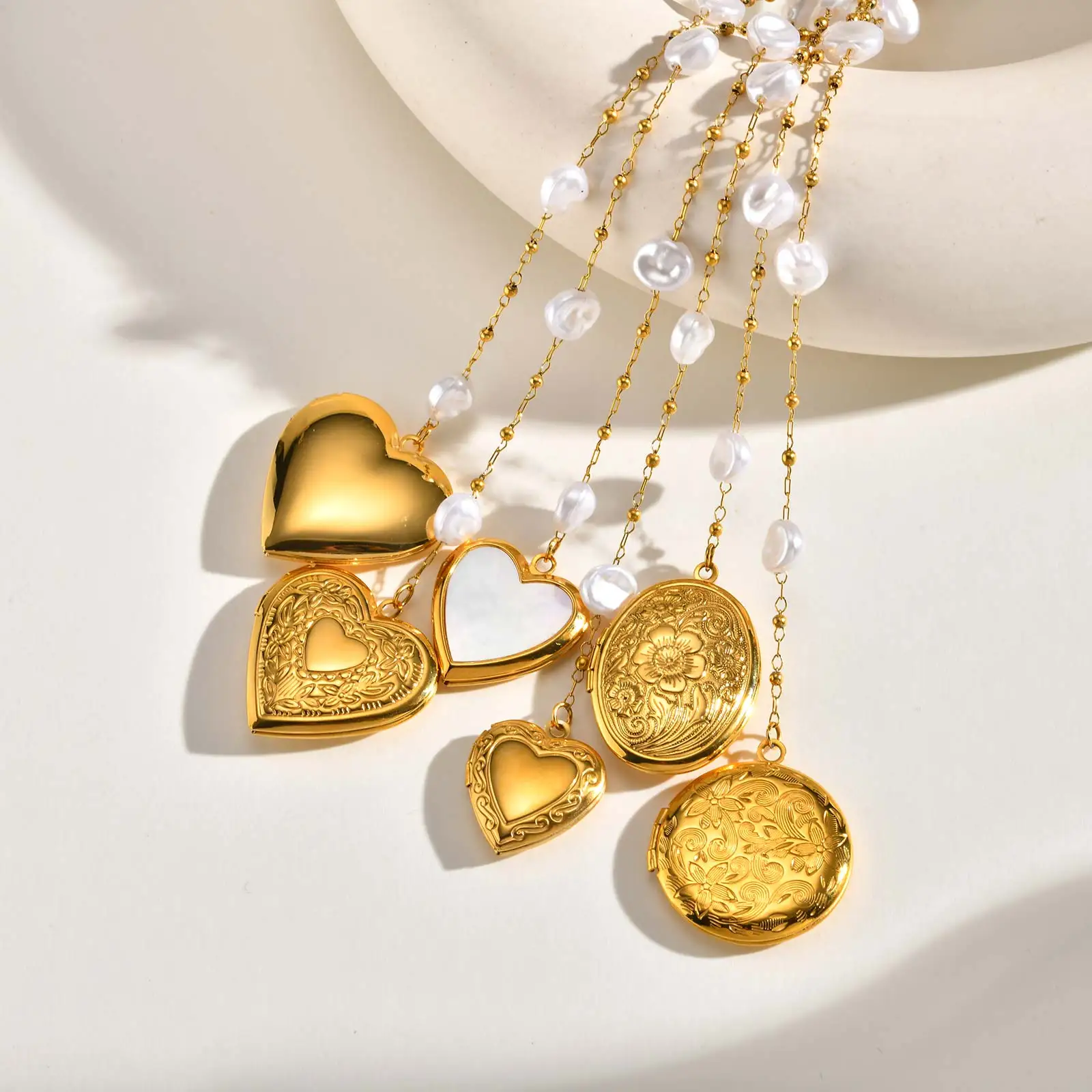 Collares con colgante de corazón en forma de concha de acero inoxidable para mujer, collar ovalado con flor en forma de Y, colgante que se puede abrir, joyería, regalo