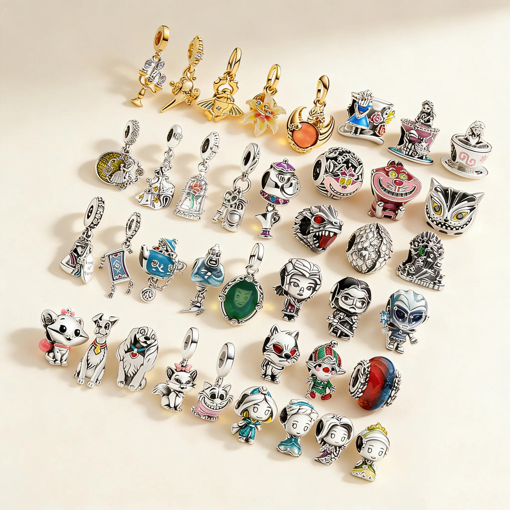Pingente Charmoso de Alice, A Bela e a Fera, Game of Thrones, compatível com pulseiras europeias originais de prata, acessório de joalheria DIY, presente para mulheres.