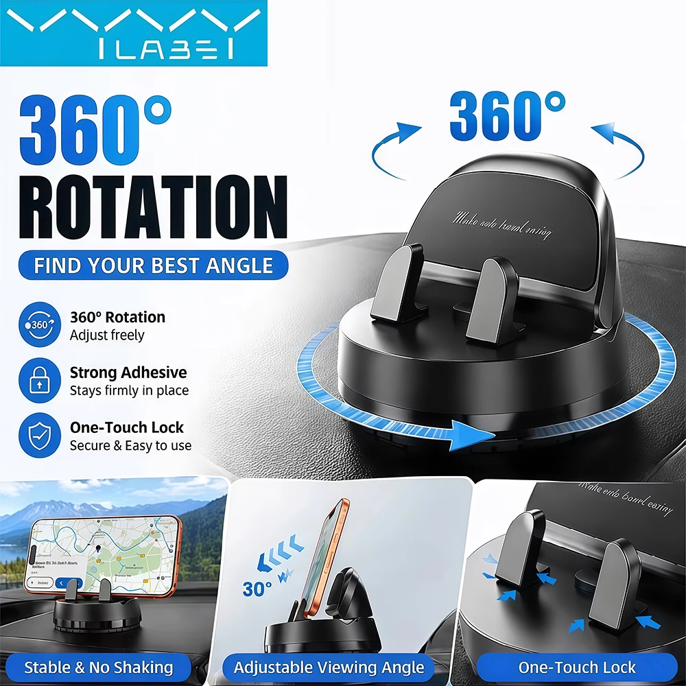 Vyvylabs Car Phone Holder Universal 360° Rotatable Gravity Auto Lock Phone Bracket Anti-Shake Car Phone Mount for iPhone Samsung
