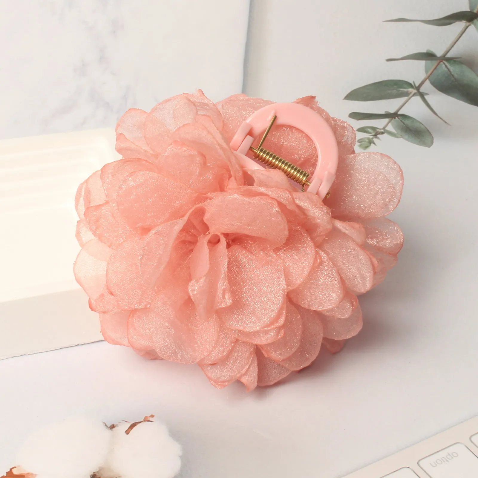 Tkanina kwiatowe spinki do włosów dla kobiet dziewczynki przędza kwiaty uchwyt na kucyk spinki do włosów Barrette moda plastikowa spinka do włosów