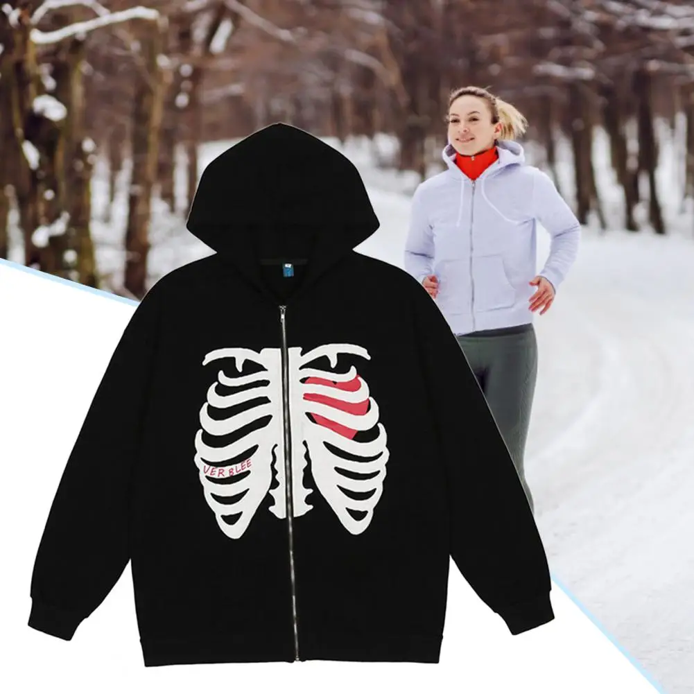 Hoodie Coat Comfortable Breathable Thickened Windproof Wear Resistance Keep Warm Cotton Skull Print Hooded Coat for Daily Wearin