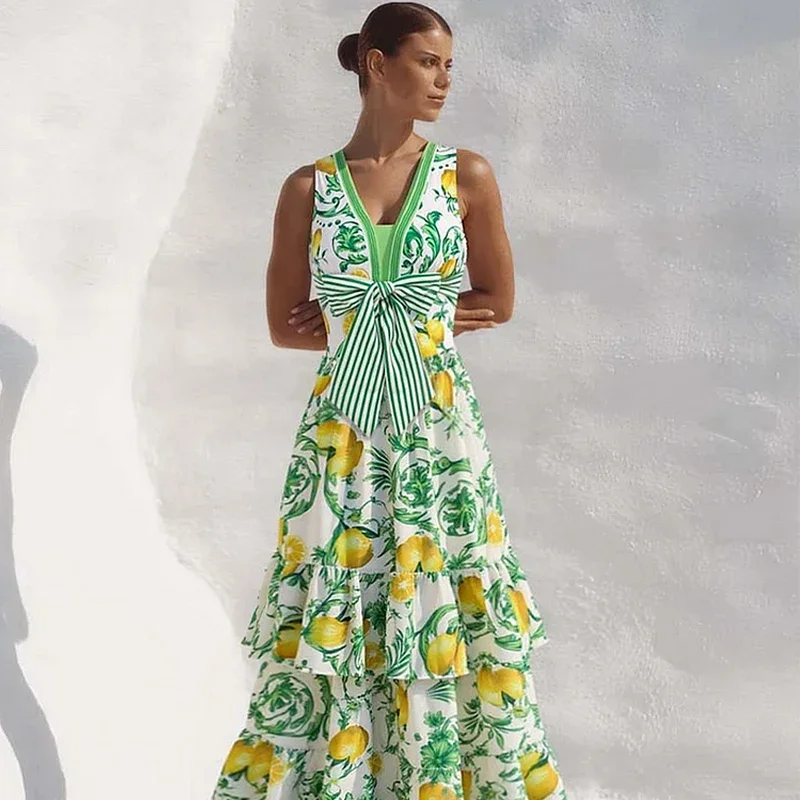 비키니 세트 수영복 레몬 프린팅 플라워 원피스 수영복 하이 웨이스트 여성 여성용 패딩 수영복 수영복 비치웨어
