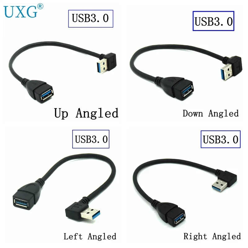 90 Degree USB 3.0 A Male To Female Adapter Cable Angle USB2.0 Extension Extender Fast Transmission Left/Right/Up/Down 5Gbps Cord