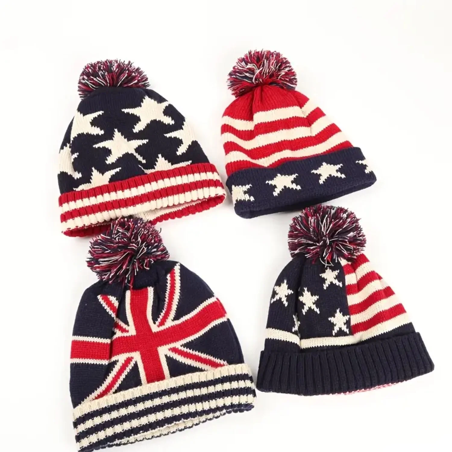 Flag Pattern Star Striped Knit Hat - Warm & Cozy Unisex Beanie for Men and Women