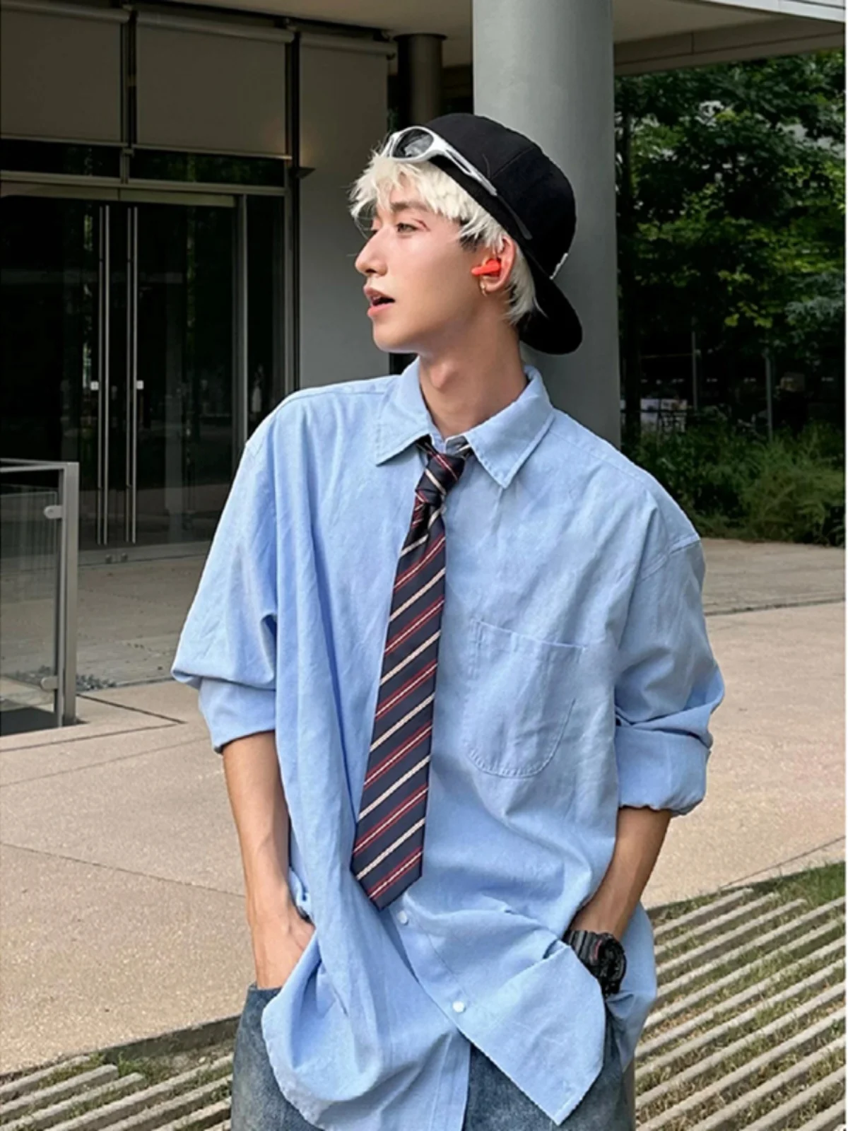 

Blue Long Sleeve Shirt Men's Trendy Brand High-End Feeling Cool DK Uniform Top CleanFit Shirt Jacket Loose Fit Youth Popular