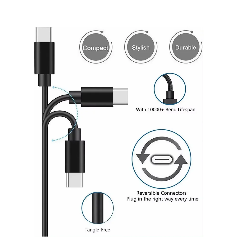 Kabel Tipe C 1M 2M 0.5M 0.3M Hitam Pengisi Daya Cepat Data USB C untuk Samsung Galaxy S8 S9 Plus S10 S21 Note 8 9 10 A51 A71 A50 Xiaomi