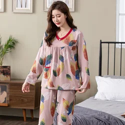 Pajamas Sets Women Floral Full Cotton Fashion Lace Women Long Sleeve Sleepwear Suit 2 piece Sexy Autumn Home Lounge Gift XXXXL