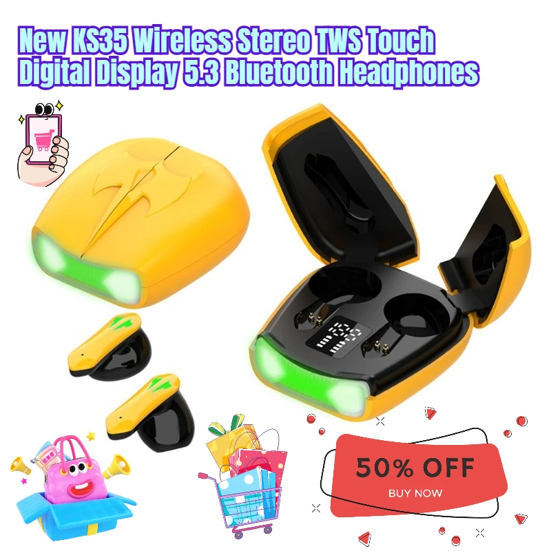 

New KS35 Wireless Stereo TWS Touch Digital Display 5.3 Bluetooth Headphones