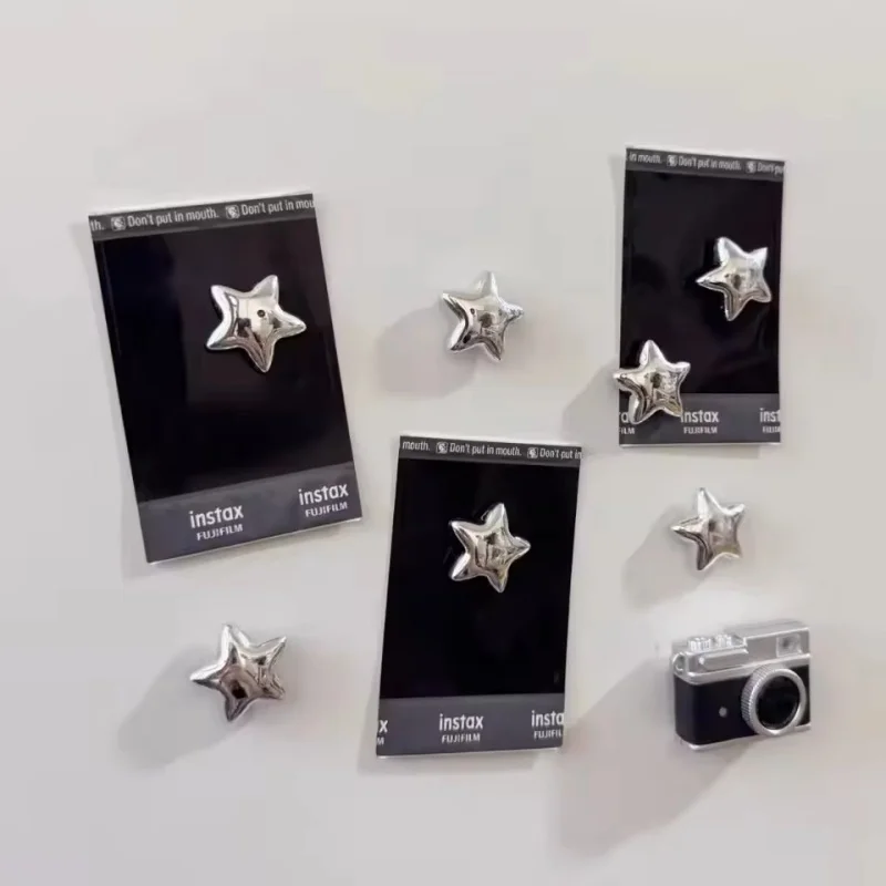 5Pcs Silver Star Fridge Magnets Metal Magnetic Push Pins Photo Wall Magnet Sticker for Whiteboard Notice Board Home Decor