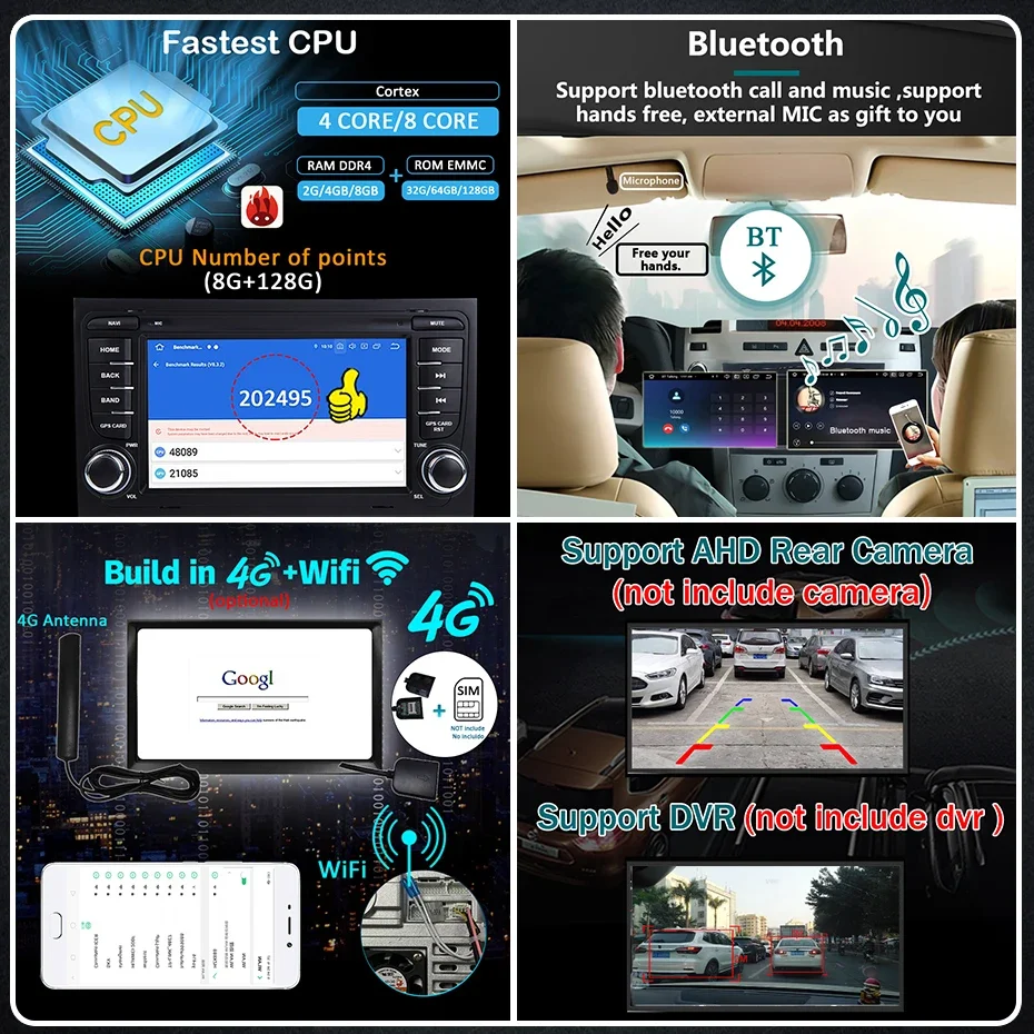 Radio Estéreo inalámbrica para coche, reproductor Multimedia con Android 14, Carplay, 7 pulgadas, WIFI, para Audi A4, B6, S4, B7, RS4, Seat Exeo, 2002-2008 5