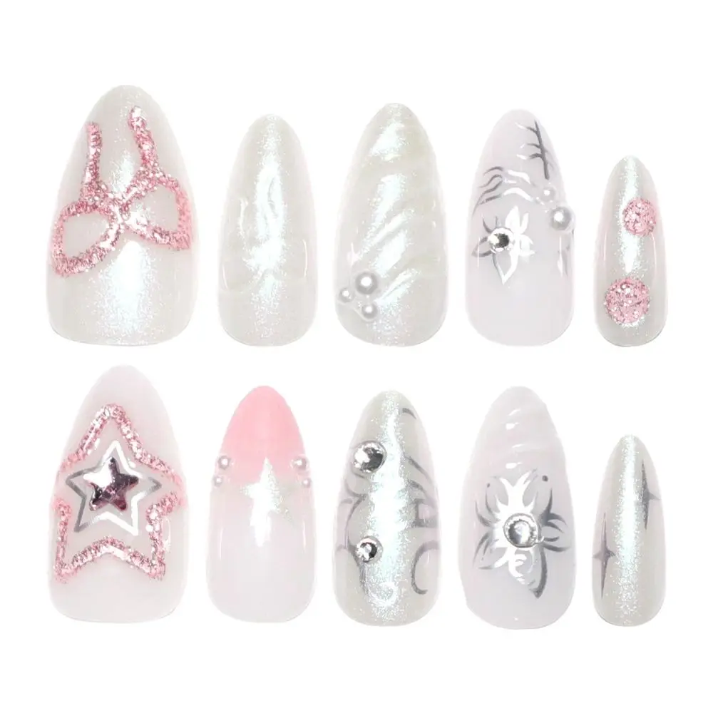 Manicura uñas postizas largas de almendra prensa desmontable francesa en uñas uñas postizas DIY