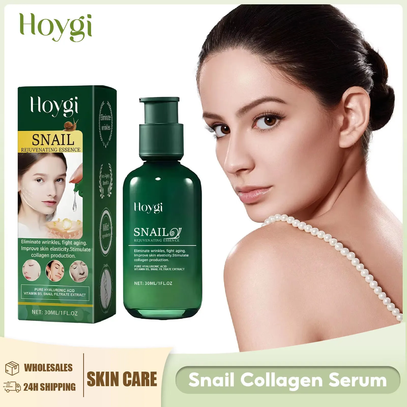 Snail Collagen Serum Moisturizing Shrink Pores Fade Fine Line Repairing Anti-Wrinkle Whitening Vitamin B5 Face Firming Essence