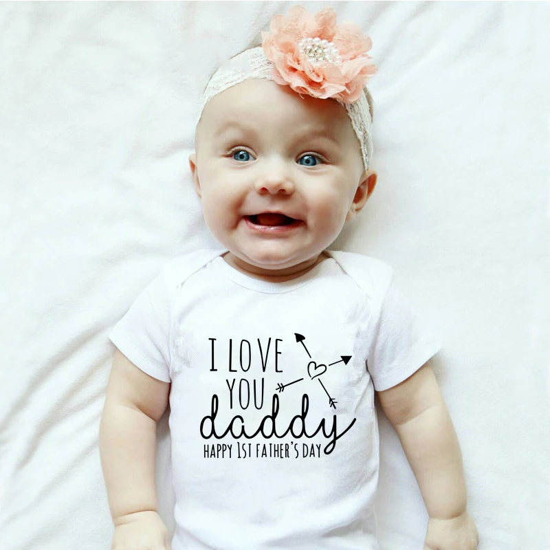 I Love You Daddy Happy 1st Father's Day Print Newborn Baby Bodysuits Cotton Boys Girls Summer Rompers Father's Day Baby Jumpsuit