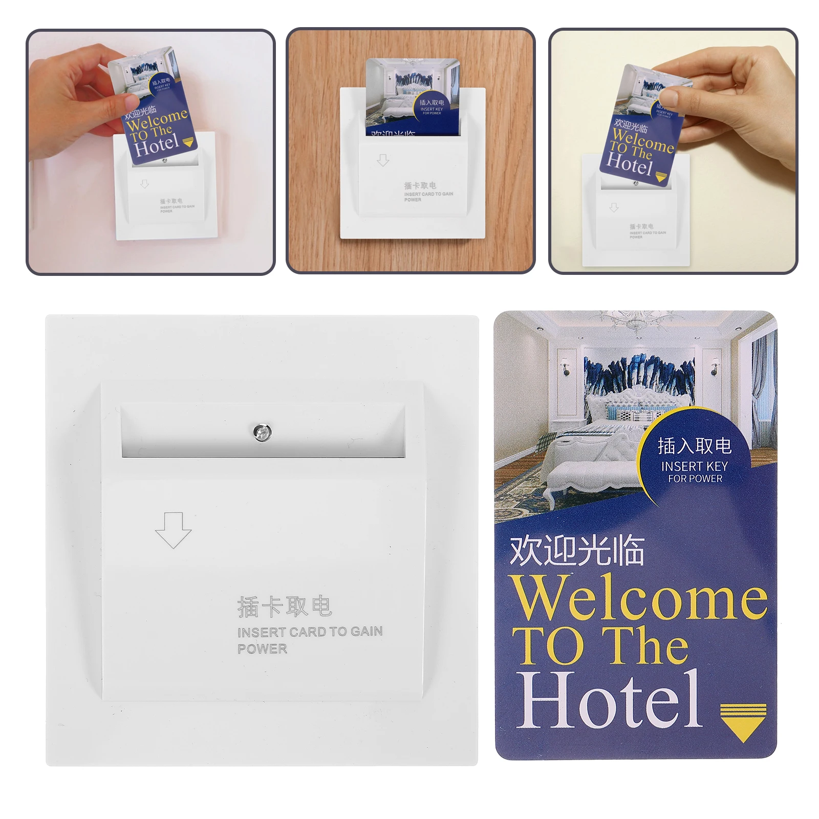 

Card Power Switch 40A White C3 2 Hotel Room Wall Reader Time Delay Light Saving Guesthouse Supply Door Bell Wired
