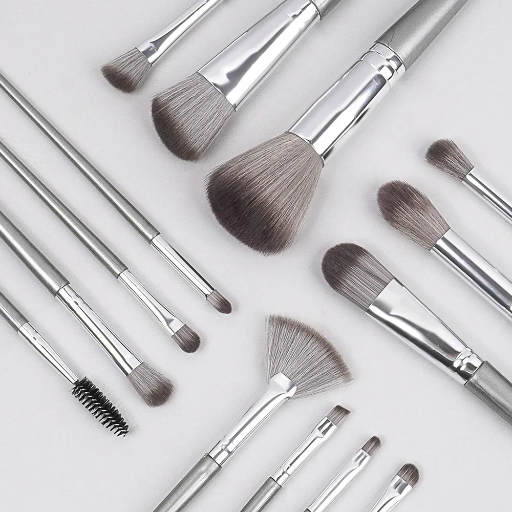 1 conjunto de 14 pincéis de maquiagem cabelo macio sombra de olho em pó blush rosto reparação nariz sombra maquiagem artista conjunto completo de ferramentas