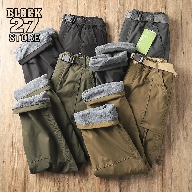 

Mens Pants Harajuku Outdoor Hiking Windproof Waterproof Fleece Thick Trousers Autumn Winter Straight Warm Fashion Casual Style
