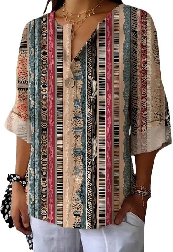 

Women's Summer Shirts Vintage Floral Long Sleeve Novelty Blouses Boho Button Up Cool Graphic Tops