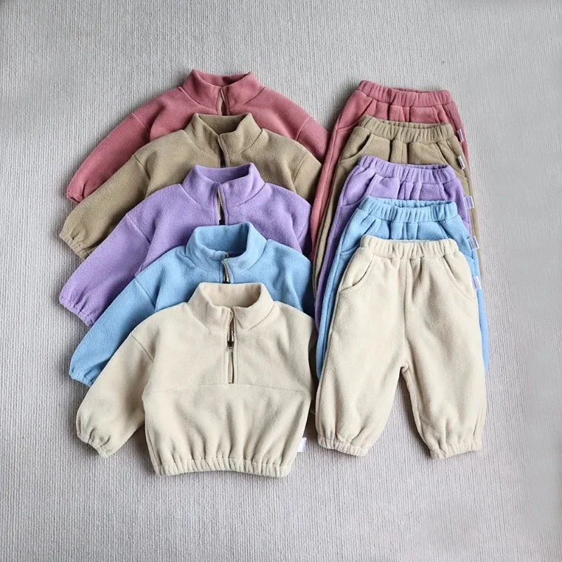 

New Autumn Baby Sports Suit Toddler Fleece Solid Color Hoodies Suit Infant Outfit 2PCS