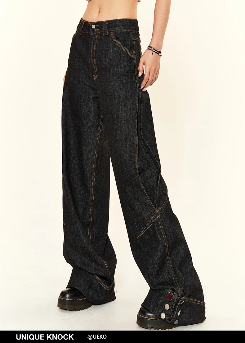 Frauen schwarz Gothic Cargo Jeans Harajuku Y2k Vintage Baggy Denim Hose 90er Jahre ästhetische breite Jeans hose 2020er Jahre trashy Kleidung 2000