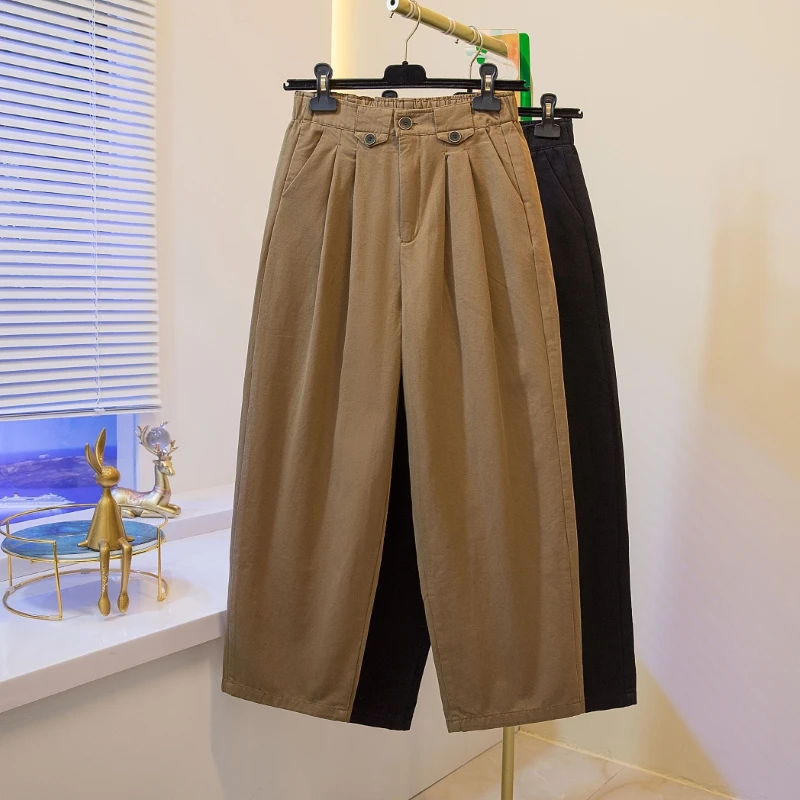 Pantalones bombachos de cintura alta para mujer, calzas básicas holgadas de Color sólido con bolsillos, Estilo Vintage, fáciles de combinar