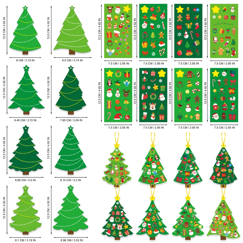 24-delige kerstboom DIY Craft Kit Gebruik stickers om vakantiekaarten te creëren Perfect voor kerstfeestjes Activitie Vakantiebenodigdheden