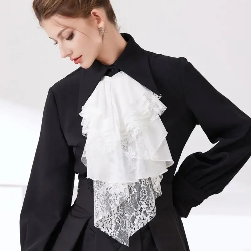 Victorian Jabot Collar Detachable Collar Insert Neckwear with Layered Drape Lace Design For Gala Dinner Outfit Upgrades