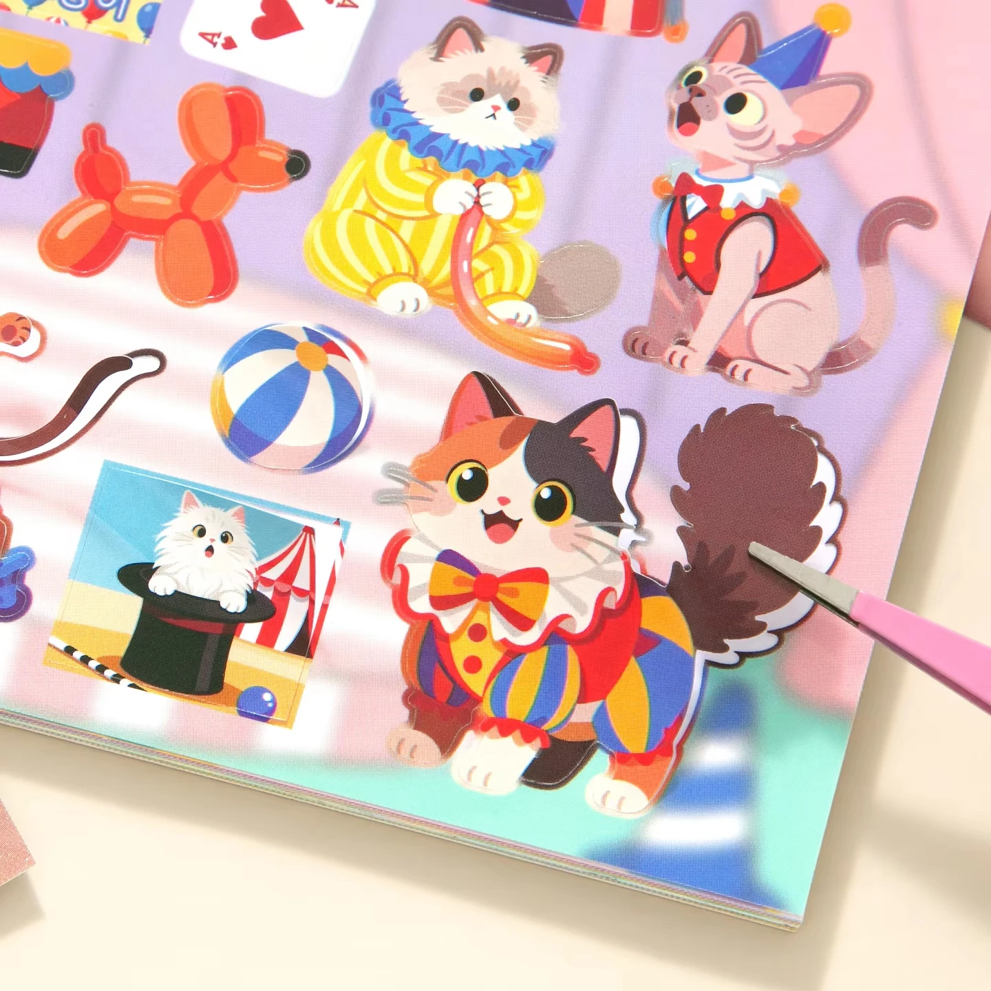 Mr.Paper 30Pcs Cute Cat Coated Paper Sticker Book Kawaii Kitten with Cake Gifts Decals for Junk Journal Collage Decoration