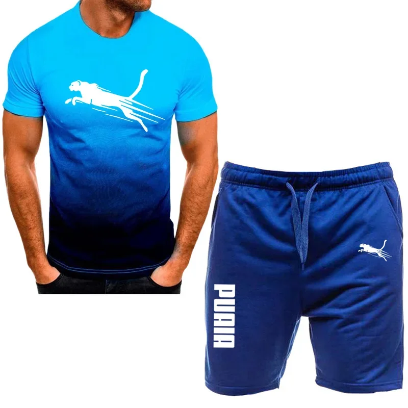 Men's casual sportswear set, fashionable downgraded T-shirt and shorts, quick drying sportswear, 2-piece set with short sleeves