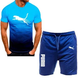 Conjunto de ropa deportiva informal para hombre, camiseta y pantalones cortos degradados de moda, ropa deportiva de secado rápido, conjunto de 2 piezas con mangas cortas