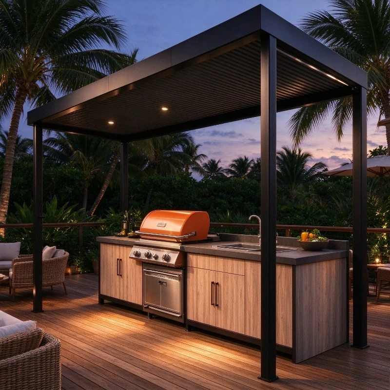 Customized Outdoor Kitchen Cooking Station with Sink Stainless Steel Freestanding BBQ Counter Grill Drawer Storage for Garden