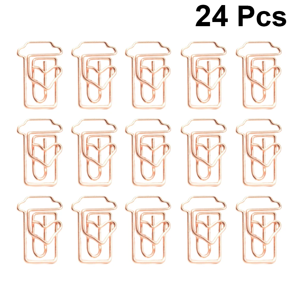 

24pcs Coffee Cup Shaped Paper Clips Creative Office School Bookmark Calendar Marker Decorative Clips Rose Golden