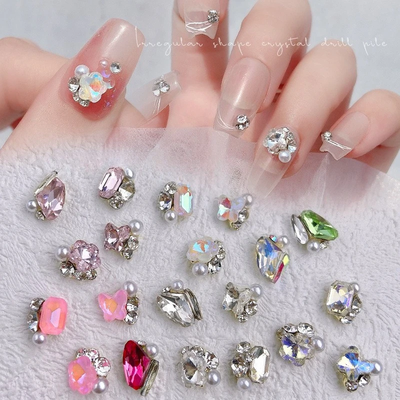5Pcs Popular Mini Nail Rhinestones Crystal Charms Pearls Butterfly Axe Sparkly DIY Manicure Decor Ornaments