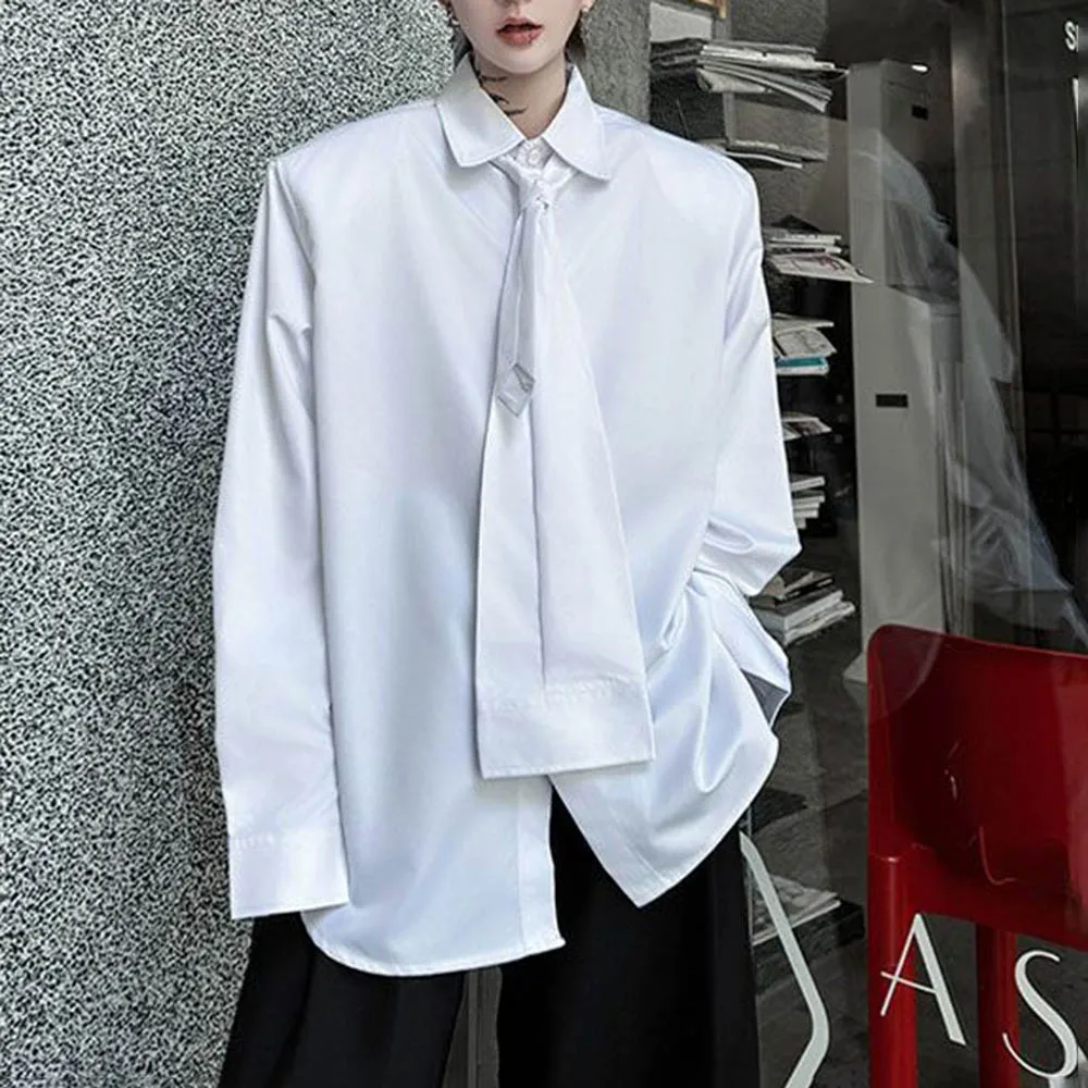 

Мужская осенняя рубашка с завязками на плечах, повседневная рубашка, уличная одежда, модный молодежный свободный топ с длинными рукавами для кампуса, мужская одежда, новинка 2023 года