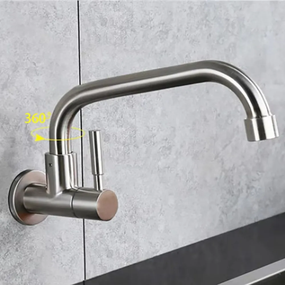 

Настенный вращающийся кухонный смеситель из нержавеющей стали с изогнутым дизайном, кран для раковины, универсальный, брызгозащищенный