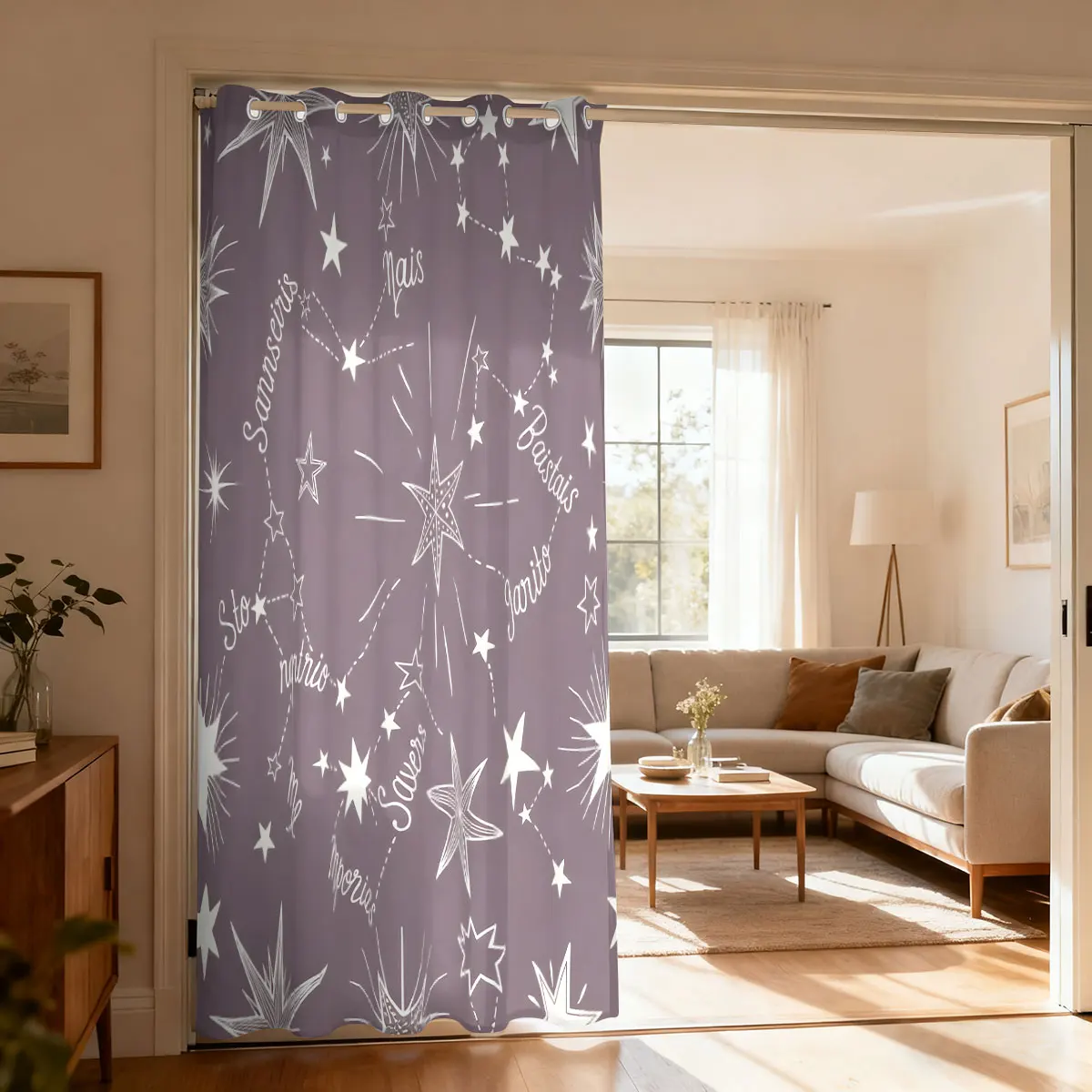1pc Retro Horoscope Zodiac Print Single Loop Curtain, Decorative Door Curtain For Living Room Bedroom, Fashion Home Hanging C