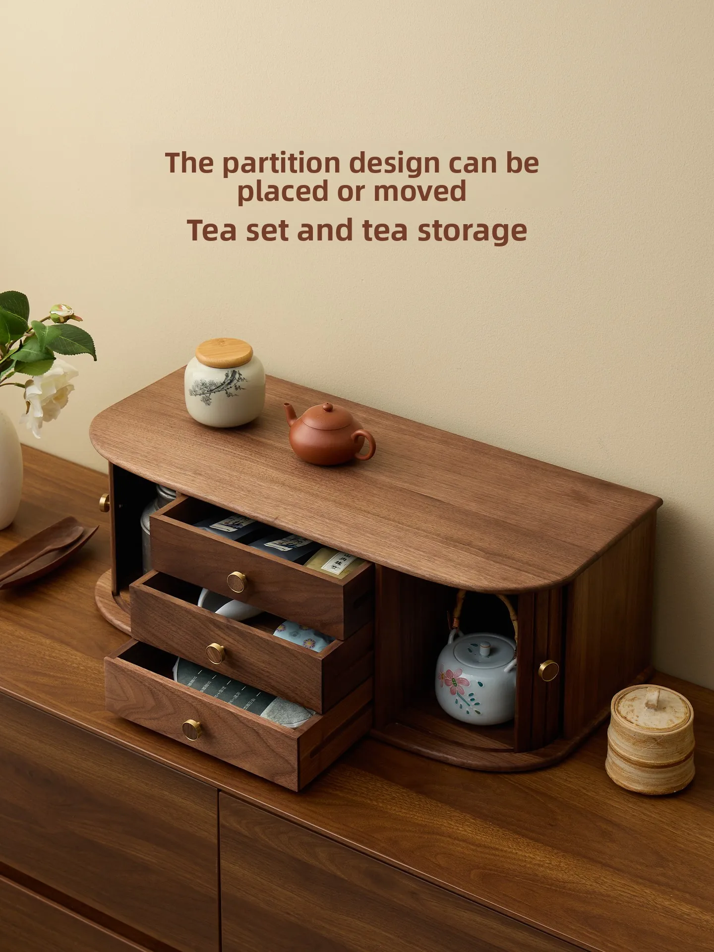 YFY black walnut storage cabinet solid wood rolling shutter door new  storage cabinet tea room tea set desktop storage cabinet
